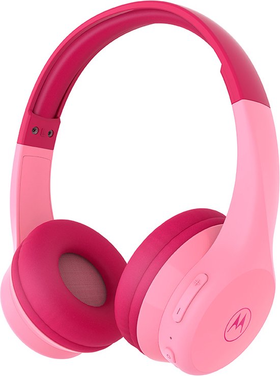 motorola sound koptelefoon moto jr300 voor kinderen met volumebegrenzer bluetooth audio splitter roze