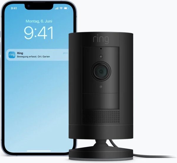 ring stick up cam batterij camera draadloos zwart sfeer