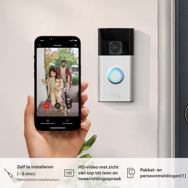 ring battery video doorbell 3 draadloos hd video zilver sfeer