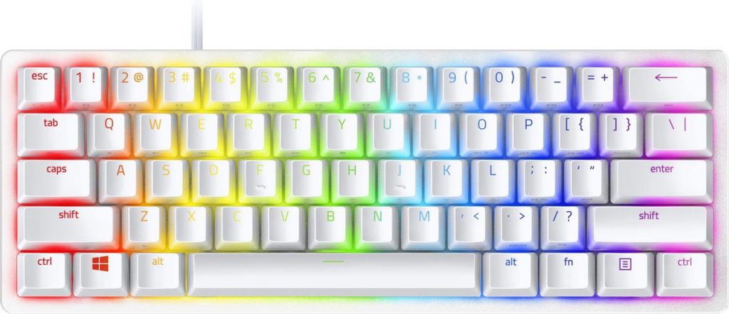 razer huntsman mini qwerty red switch rgb 60% wit bovenaanzicht