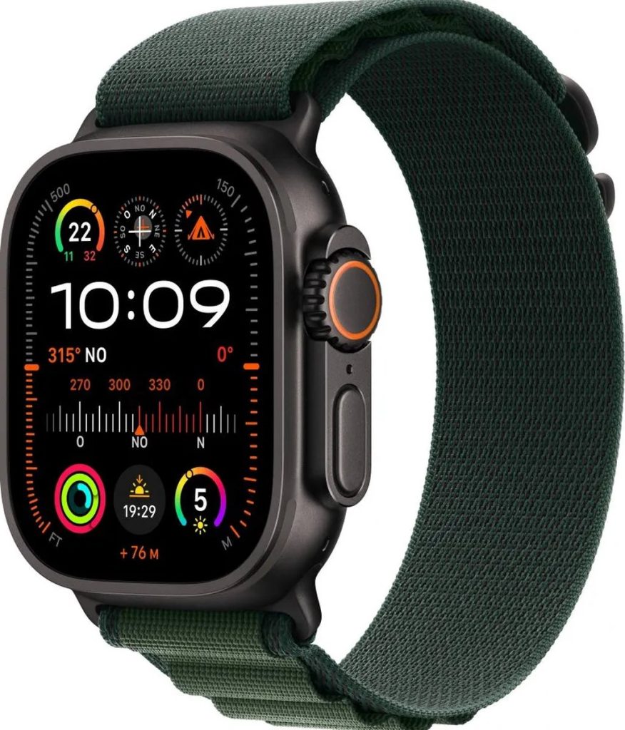 Apple Watch Ultra2 - 4G - 49mm - Alpine Band Groen - M/L - zij