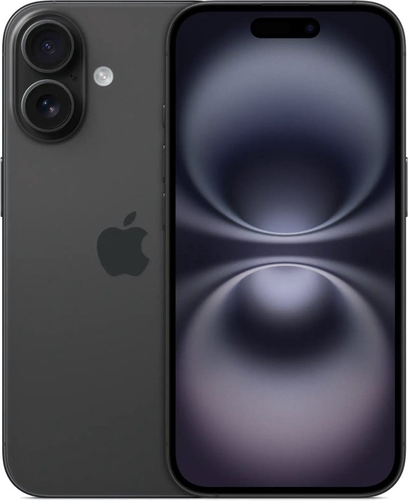 apple iphone 16 128gb zwart voor en achterkant