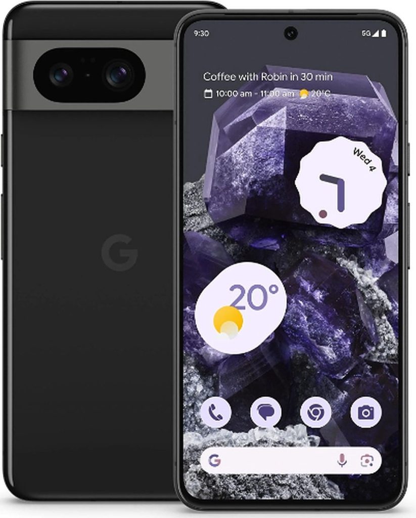 google pixel 8a 128gb zwart voor en achterkant