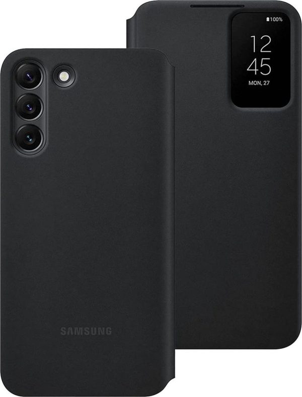 samsung galaxy s22 plus smart clear view cover zwart voor en achterkant