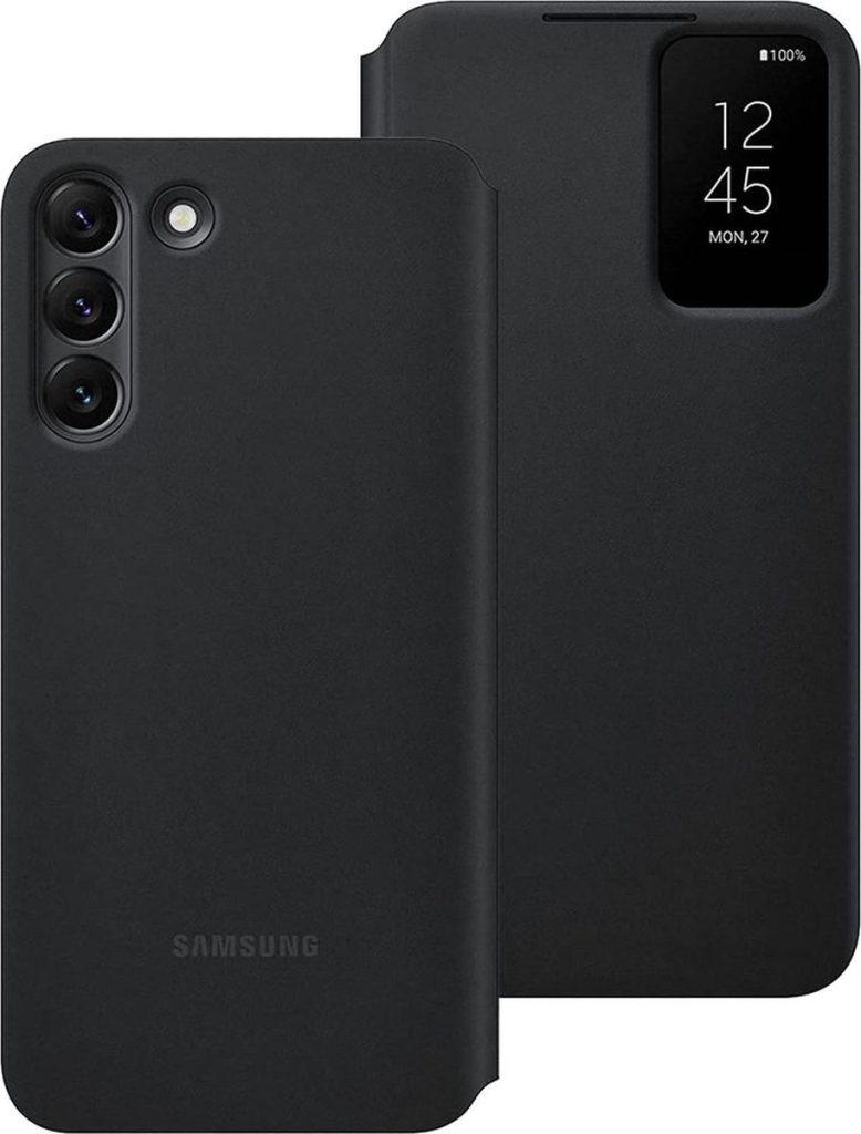 samsung galaxy s22 plus smart clear view cover zwart voor en achterkant