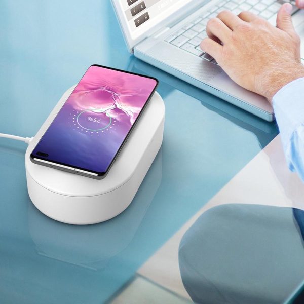 caseme uv box cleaner + draadloze lader voor smartphones universeel wit in sfeer