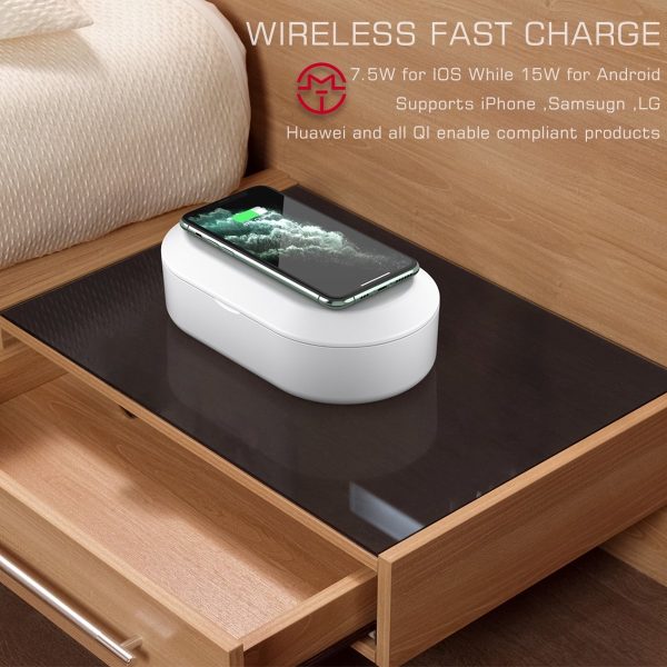 caseme uv box cleaner + draadloze lader voor smartphones universeel wit in sfeer
