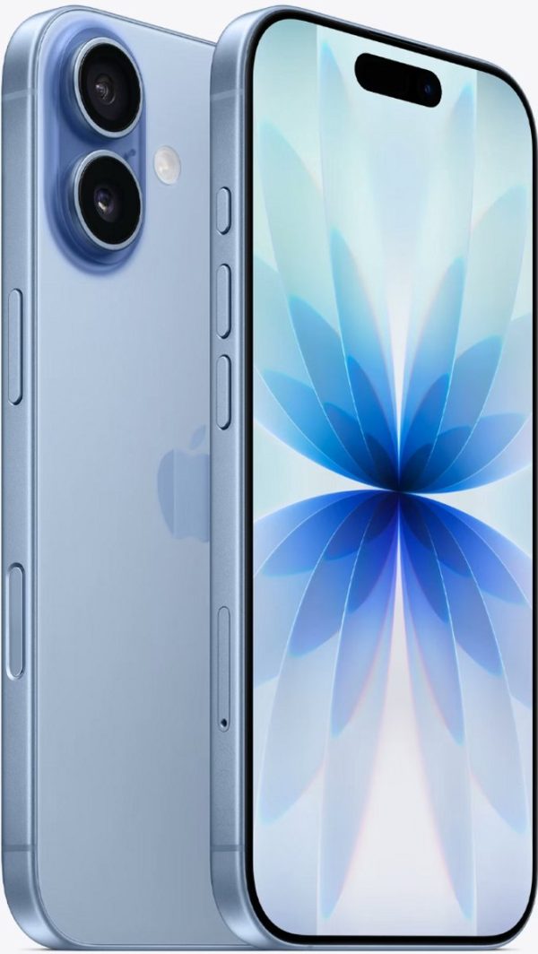 apple iphone 17 256gb mist blue voor en achterkant schuin