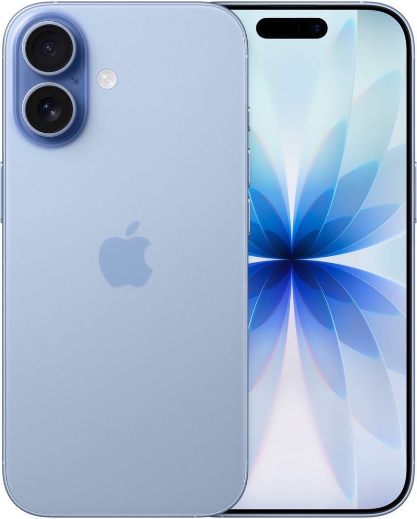 apple iphone 17 256gb mist blue voor en achterkant