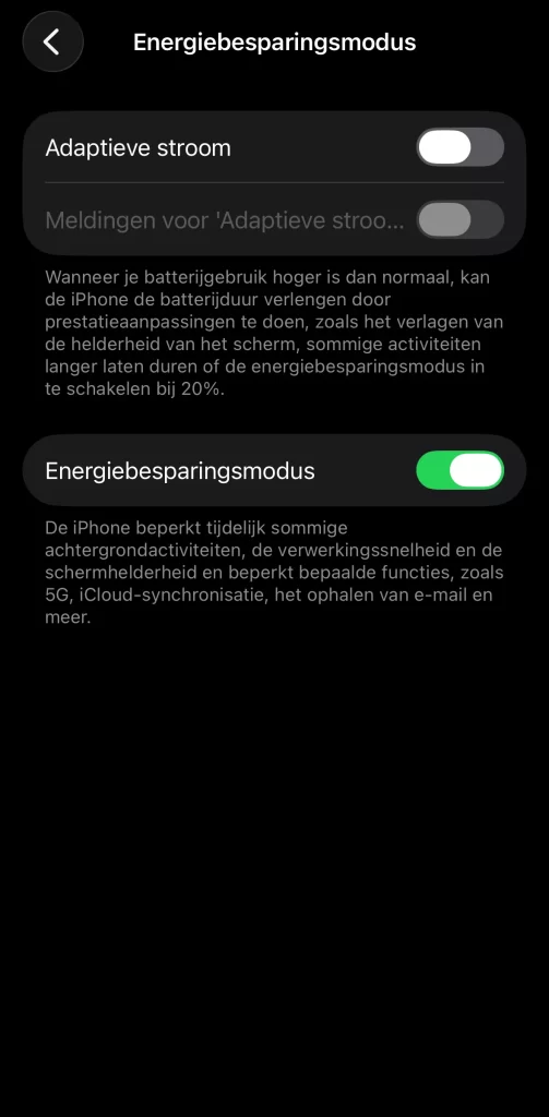 Energiebesparingsmodus inschakelen iPhone