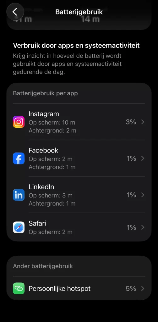 Overzicht apps die veel stroom verbruiken iPhone