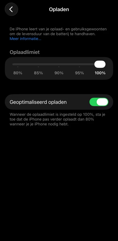 Geoptimaliseerd opladen inschakelen iPhone